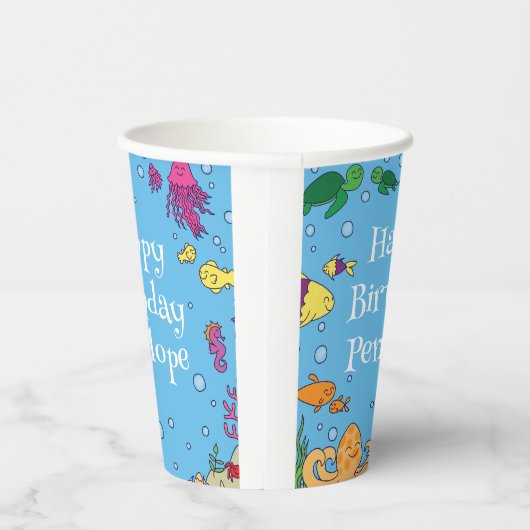 Onder het Zee Dieren Schattige Kids Verjaardagsfee Papieren Bekers (Rechts)