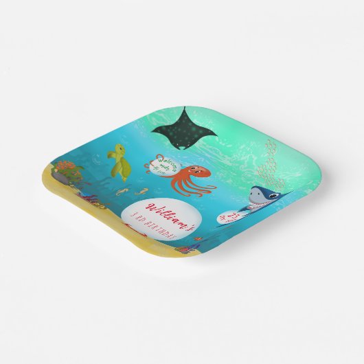 Onder het Zee Dieren Water Bubble Verjaardagsfeest Papieren Bordje (Gebogen)