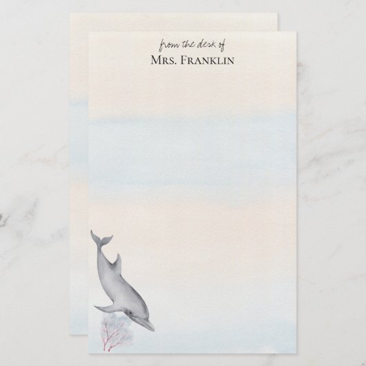 Onder het Zee Dolfijn Gepersonaliseerd 2 Briefpapier (Voorkant / Achterkant)