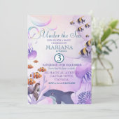 Onder het Zee Dolfijn Paarse vis 3e verjaardag Kaart (Staand voorkant)