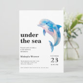 Onder het Zee dolfijn Waterverf Baby shower Kaart (Staand voorkant)