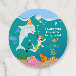 Onder het zee dolfijnen en jongen verjaardagsfeest bedankjes labels