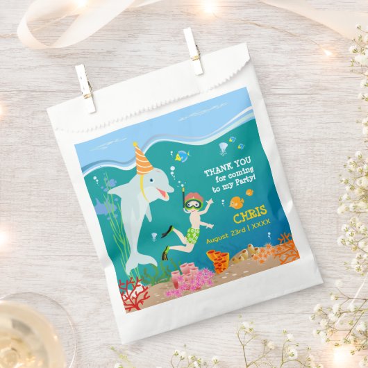 Onder het zee dolfijnen en jongen verjaardagsfeest bedankzakje (Geknipt)