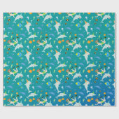 Onder het zee dolfijnen en jongen verjaardagsfeest cadeaupapier (Vlak)