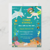 Onder het zee dolfijnen en jongen verjaardagsfeest kaart (Voorkant)