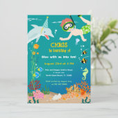 Onder het zee dolfijnen en jongen verjaardagsfeest kaart (Staand voorkant)