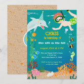 Onder het zee dolfijnen en jongen verjaardagsfeest kaart (Voorkant / Achterkant)