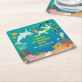 Onder het zee dolfijnen en jongen verjaardagsfeest kartonnen onderzetters (Schuin)