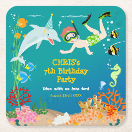 Onder het zee dolfijnen en jongen verjaardagsfeest kartonnen onderzetters