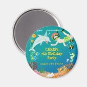 Onder het zee dolfijnen en jongen verjaardagsfeest magneet (Voorkant / Achterkant)