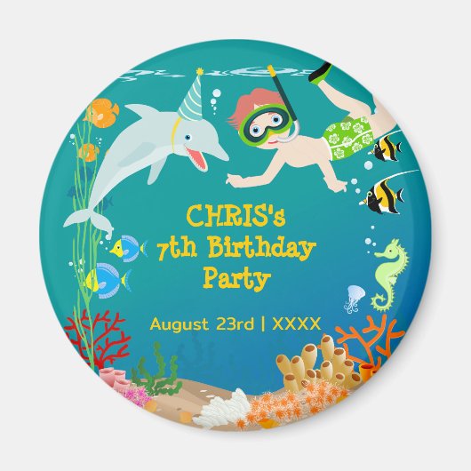 Onder het zee dolfijnen en jongen verjaardagsfeest magneet (Voorkant)