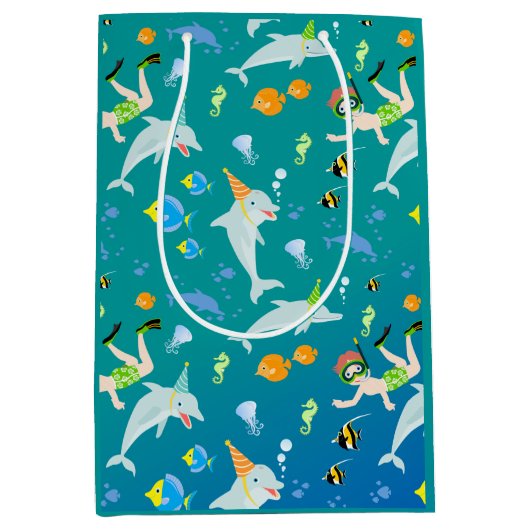 Onder het zee dolfijnen en jongen verjaardagsfeest medium cadeauzakje (Voorkant)