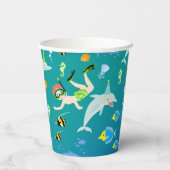 Onder het zee dolfijnen en jongen verjaardagsfeest papieren bekers (Achterkant)