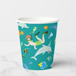 Onder het zee dolfijnen en jongen verjaardagsfeest papieren bekers