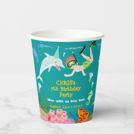 Onder het zee dolfijnen en jongen verjaardagsfeest papieren bekers