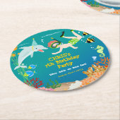 Onder het zee dolfijnen en jongen verjaardagsfeest ronde kartonnen onderzetter (Gebogen)