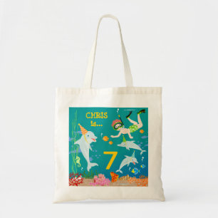 Onder het zee dolfijnen en jongen verjaardagsfeest tote bag