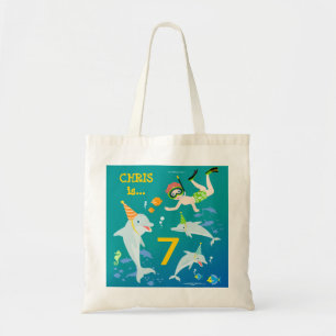Onder het zee dolfijnen en jongen verjaardagsfeest tote bag