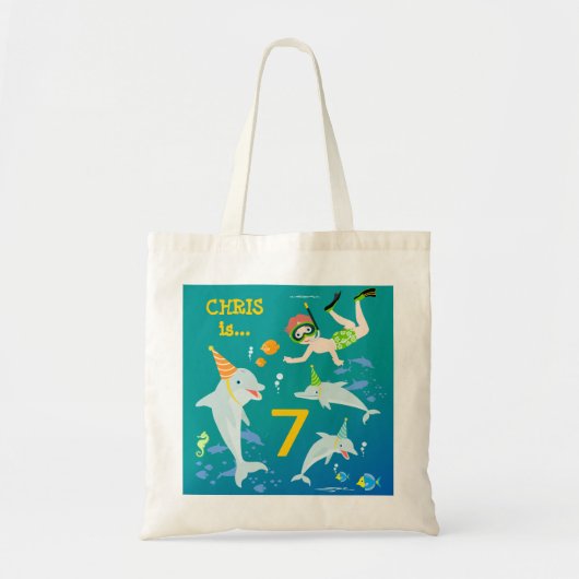 Onder het zee dolfijnen en jongen verjaardagsfeest tote bag (Voorkant)