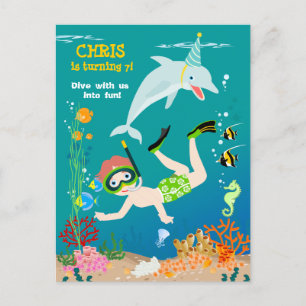 Onder het zee dolfijnen en jongen verjaardagsfeest uitnodiging briefkaart