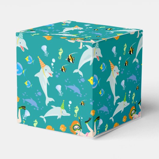 Onder het zee dolfijnen en meisje Verjaardagsfeest Bedankdoosjes (Achterkant)