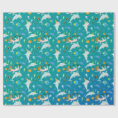 Onder het zee dolfijnen en meisje Verjaardagsfeest Cadeaupapier (Vlak)