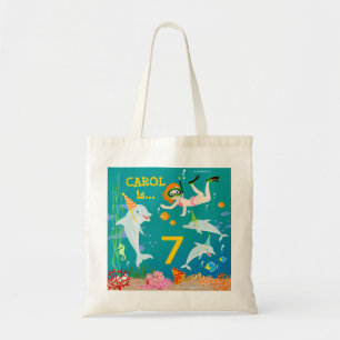Onder het zee dolfijnen en meisje Verjaardagsfeest Tote Bag