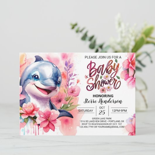 Onder het Zee Dolphin Baby shower Invitation Kaart (Staand voorkant)