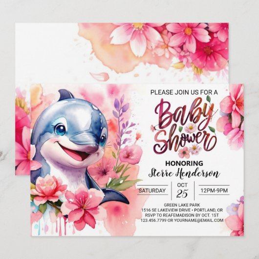 Onder het Zee Dolphin Baby shower Invitation Kaart (Voorkant / Achterkant)