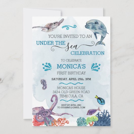 Onder het Zee Dolphin Birthday Ocean Turtle Kaart (Voorkant)