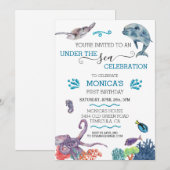 Onder het Zee Dolphin Birthday Ocean Turtle Kaart (Voorkant / Achterkant)