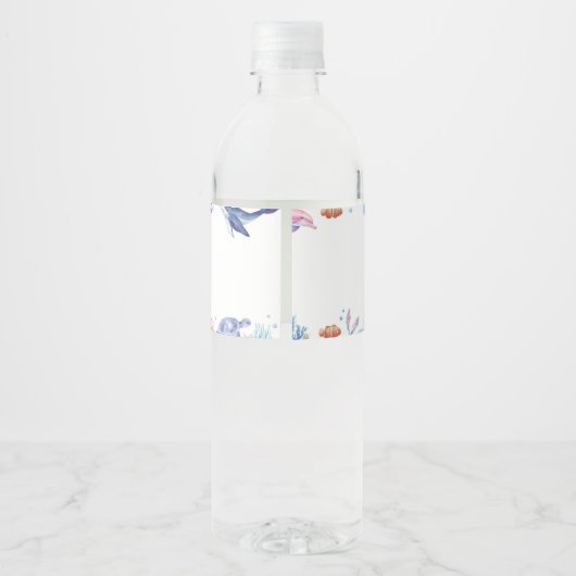 Onder het Zee Dolphin Birthday Water Bottle Label Waterfles Etiket (Achterkant)