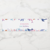 Onder het Zee Dolphin Birthday Water Bottle Label Waterfles Etiket (Enkel label)