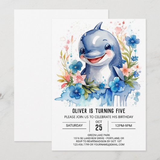 Onder het Zee Dolphin Delight Verjaardag Kaart (Voorkant / Achterkant)