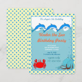Onder het Zee Dolphin Octopus Crab Birthday Party Kaart (Voorkant / Achterkant)