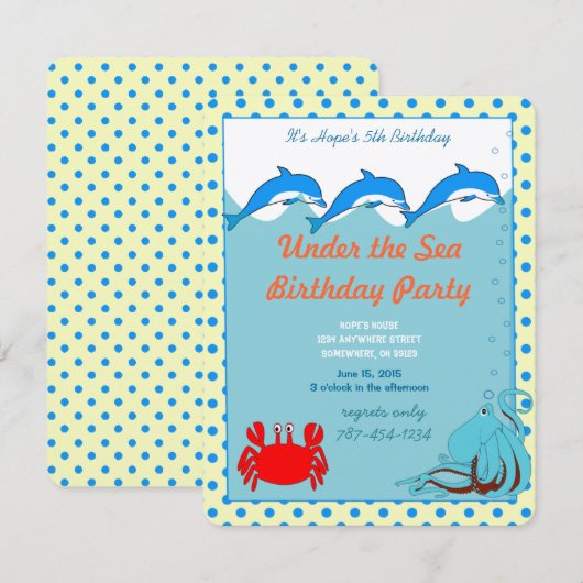 Onder het Zee Dolphin Octopus Crab Birthday Party Kaart (Voorkant / Achterkant)