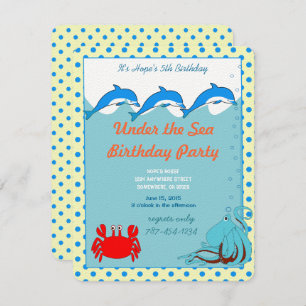 Onder het Zee Dolphin Octopus Crab Birthday Party Kaart
