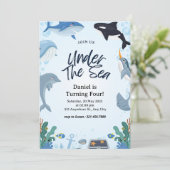 Onder het Zee Dolphin Shark Whales Verjaardag Aankondiging (Staand voorkant)