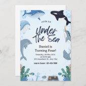 Onder het Zee Dolphin Shark Whales Verjaardag Aankondiging (Voorkant / Achterkant)