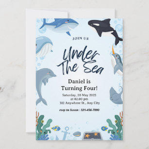 Onder het Zee Dolphin Shark Whales Verjaardag Feestdagenkaart
