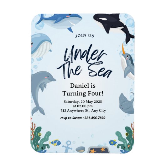 Onder het Zee Dolphin Shark Whales Verjaardag Kind Magneet (Verticaal)