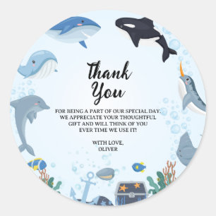 Onder het Zee Dolphin Shark Whales Verjaardag Ronde Sticker