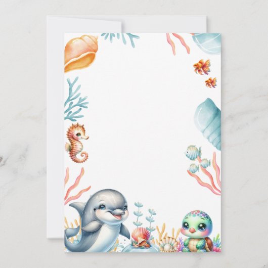 Onder het Zee Dolphin Turtle Kids Verjaardagsfeest Kaart (Achterkant)