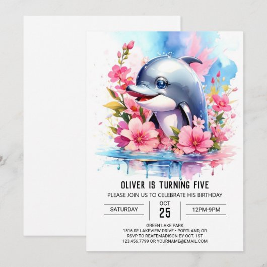 Onder het Zee Dolphin Verjaardagsuitnodiging Kaart (Voorkant / Achterkant)