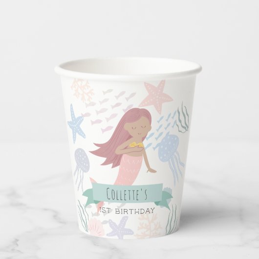 Onder het Zee Donkere Huid Zeemeermin Witte Dag Papieren Bekers (Voorkant)