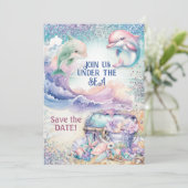 Onder het Zee Douche Zwembad Party Invitation Kaart (Staand voorkant)