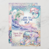 Onder het Zee Douche Zwembad Party Invitation Kaart (Voorkant / Achterkant)