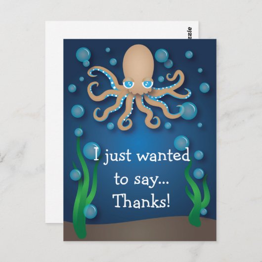 Onder het Zee Ecru Octopus Thank You Briefkaart (Voorkant / Achterkant)