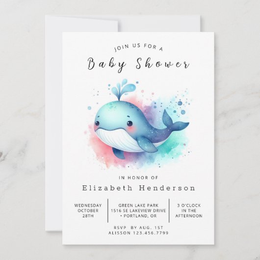 Onder het Zee Editable Whale Baby shower Kaart (Voorkant)