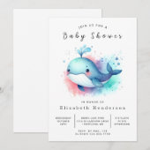Onder het Zee Editable Whale Baby shower Kaart (Voorkant / Achterkant)